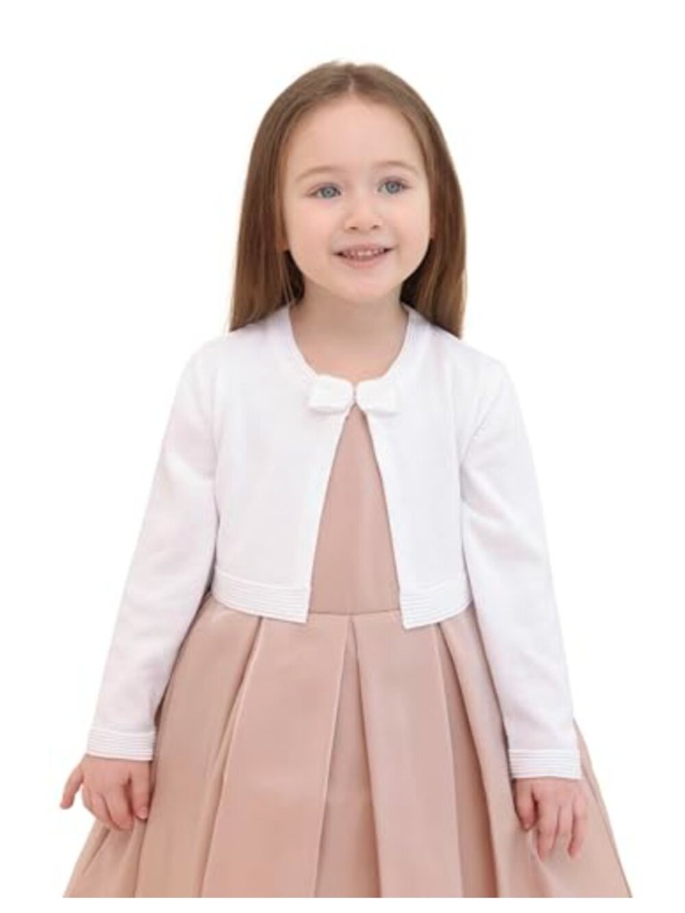 Little Girls Cropped Knit Bolero Cardigan Bow Closure Cotton Blend